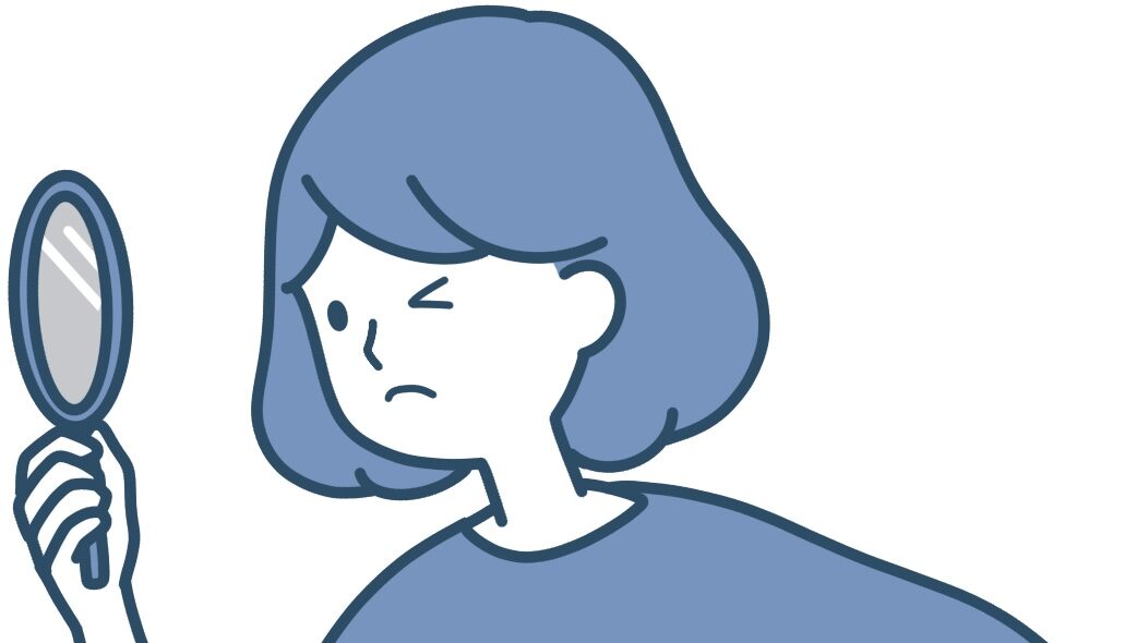 虫眼鏡を見て考え込むイラスト。こだわりと好きの違いに気づく瞬間を表現をイメージしています。