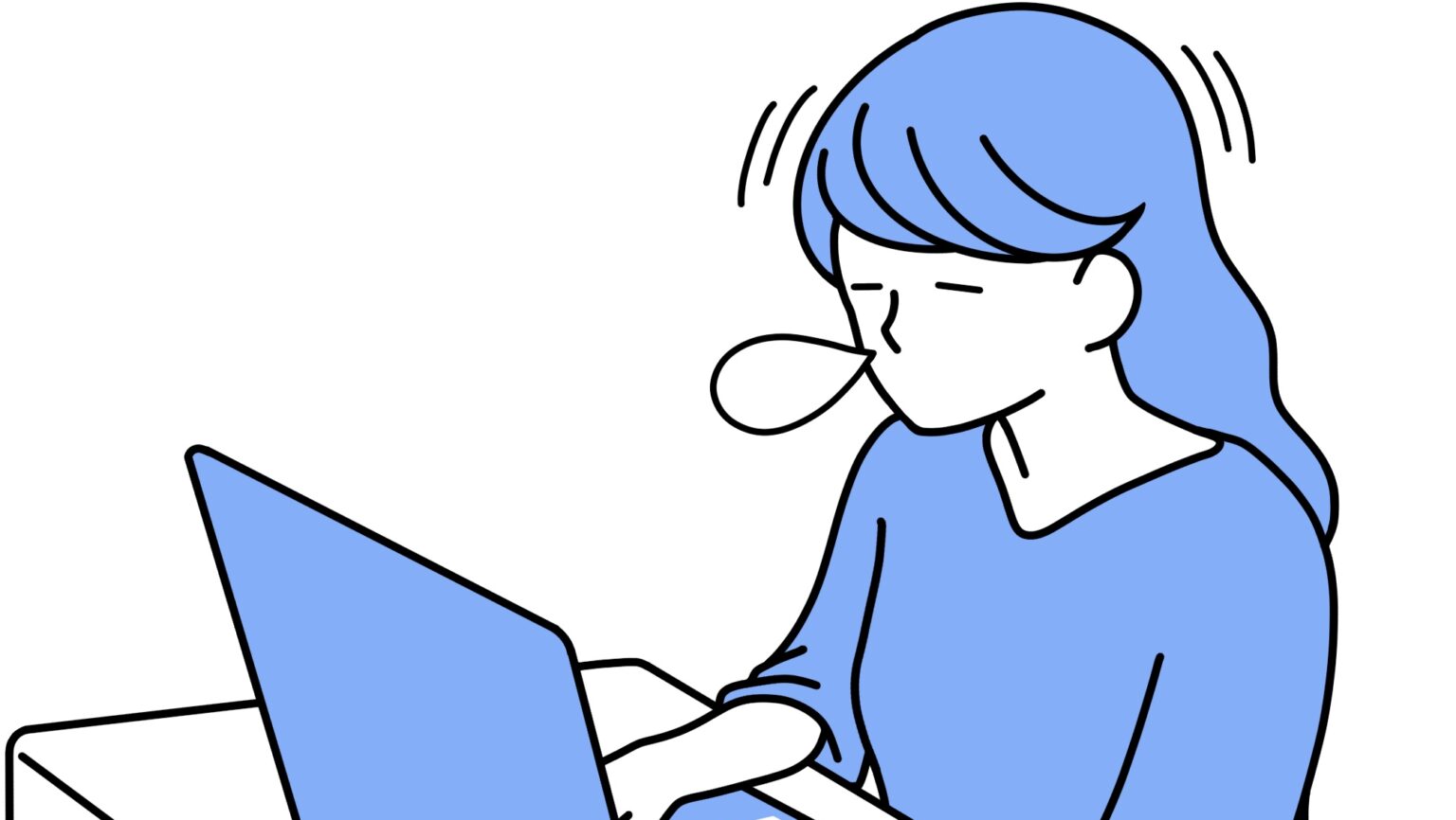 仕事中にパソコンを使いながら眠気に負けてうとうとしている人物のイラスト。疲労や生活リズムの乱れが仕事に影響している様子を表している。