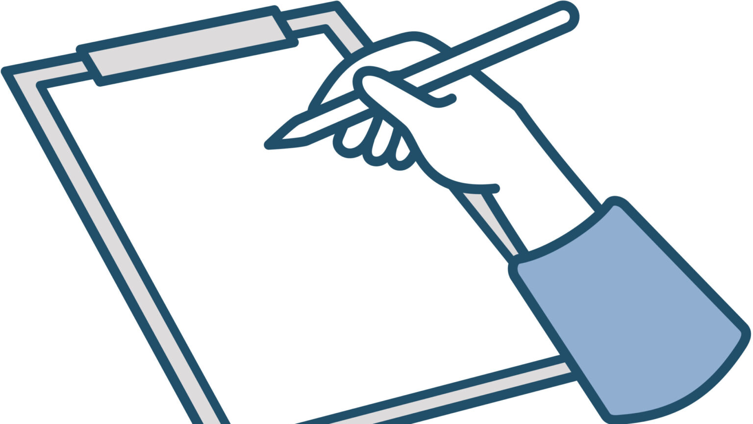 チェックシートにペンで記入する手のイラスト。職場での噂話やネガティブな会話との距離の取り方をメモしているイメージ