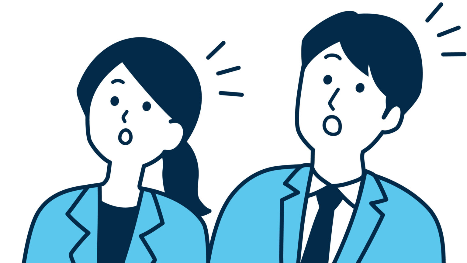 驚く2人のイラストです。コミュニケーションのズレや混乱を表現したイメージとしました。