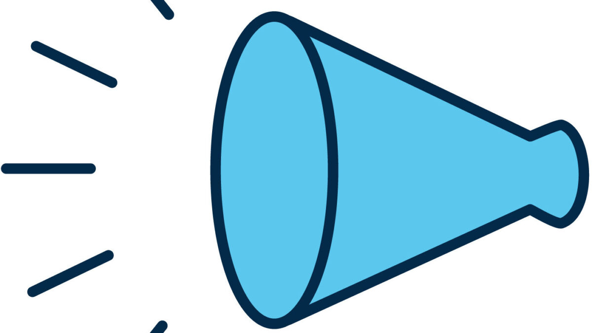 大きな音を出すメガホンのイラスト。音の刺激やノイズを表すイメージ。