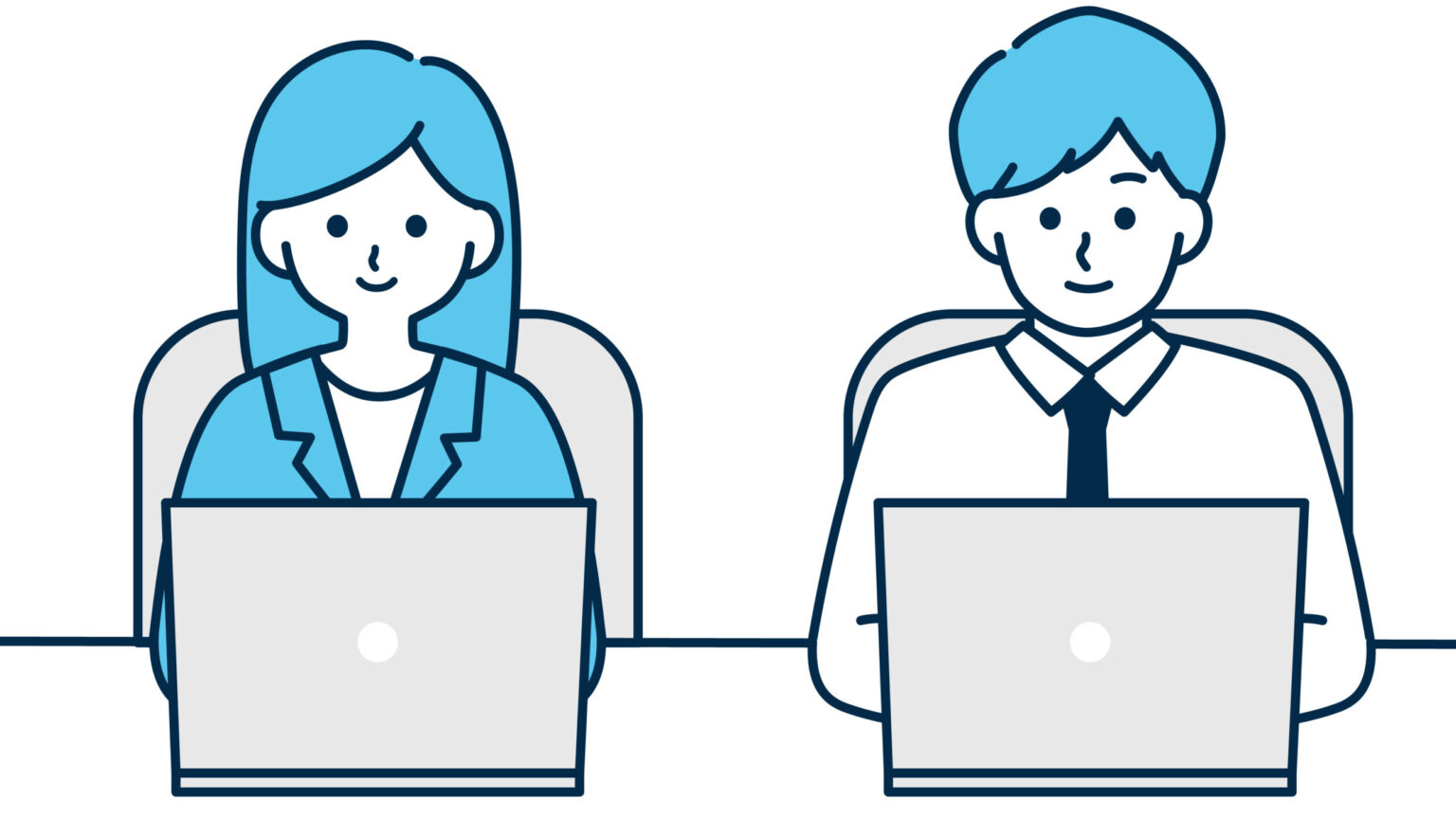 ASDとADHDの実行機能の困難を整理する記事のイメージとして、デスクで作業する男女のイラスト