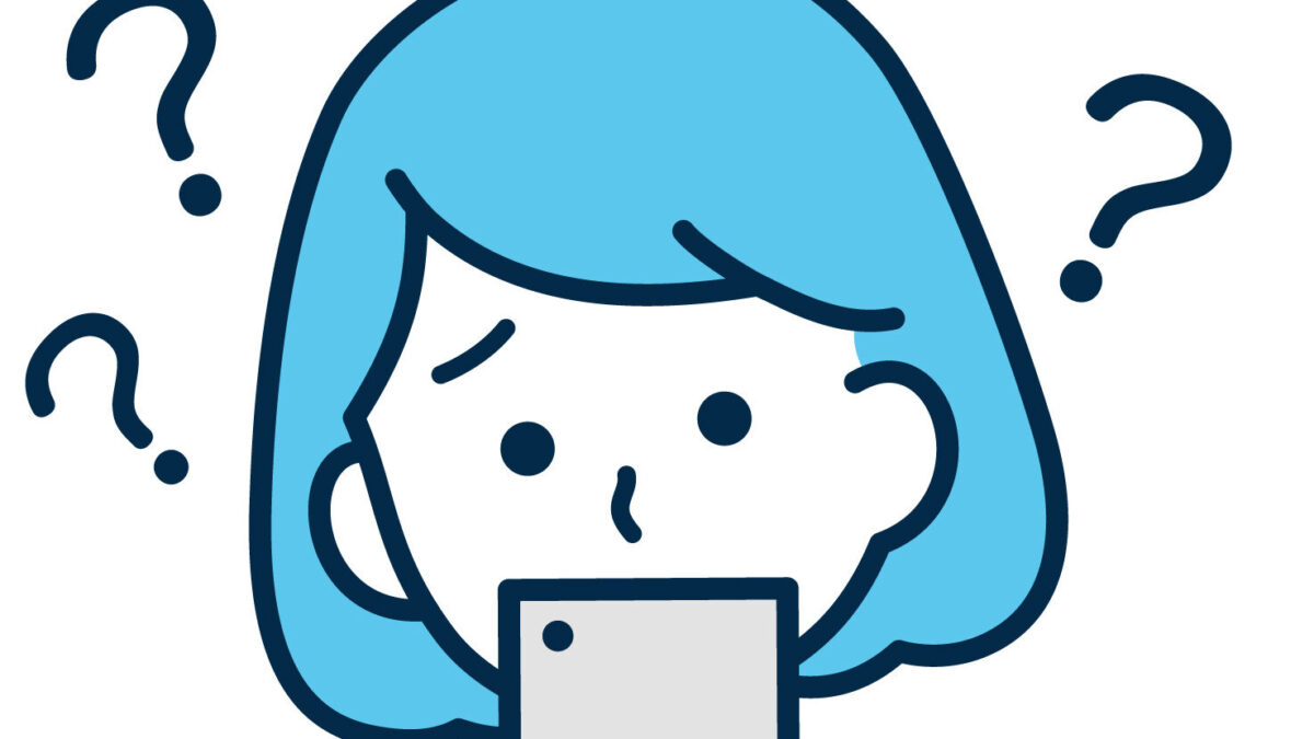 スマホの画面を見て戸惑っている女性のイラスト、意味はわかるのに言葉がすぐ出てこないASD当事者のイメージ。
